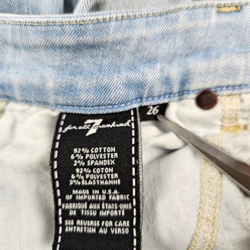 7 For All Mankind The Ankle Skinny Jeans Light Wash Blue Size 26 Stretch Denim - Picture 8 of 10